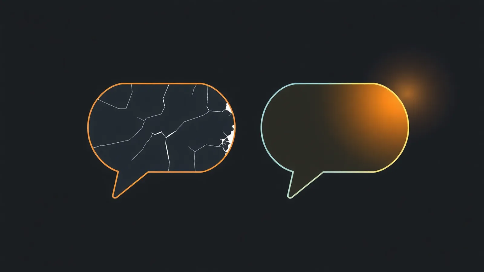 A dry cracked chat bubble next to a fresh glowing one