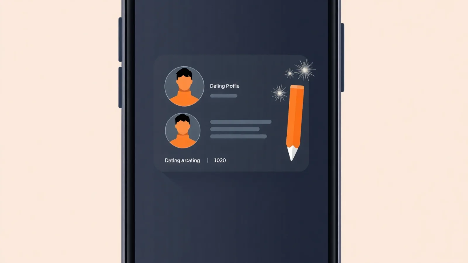 Phone showing a Tinder profile with four generated bio options next to it