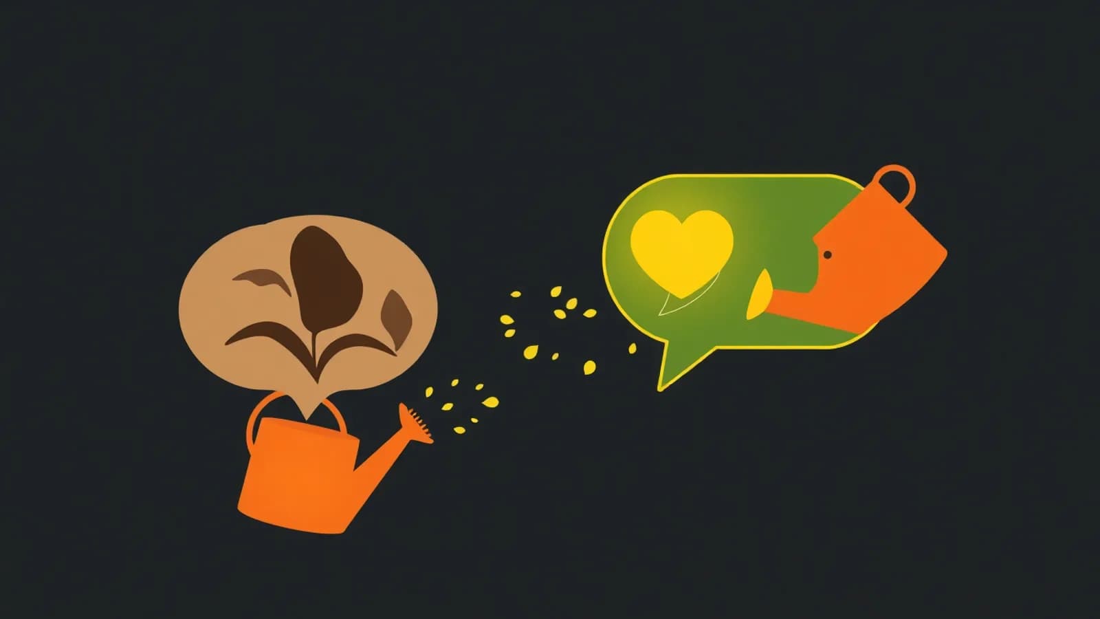 A dull grey text bubble turning into a bright, playful one on a phone screen