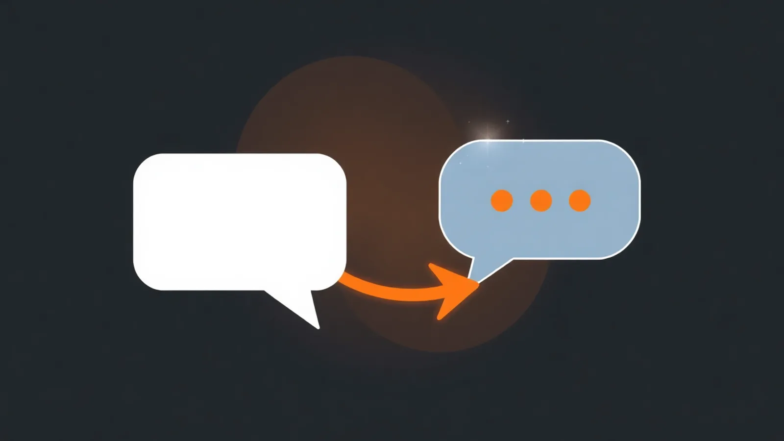 Two chat bubbles with an arrow between them, one plain and one glowing